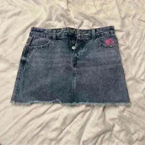 Forever 21 x Barbie collab | Denim mini skirt with pink Barbie  patches womens m